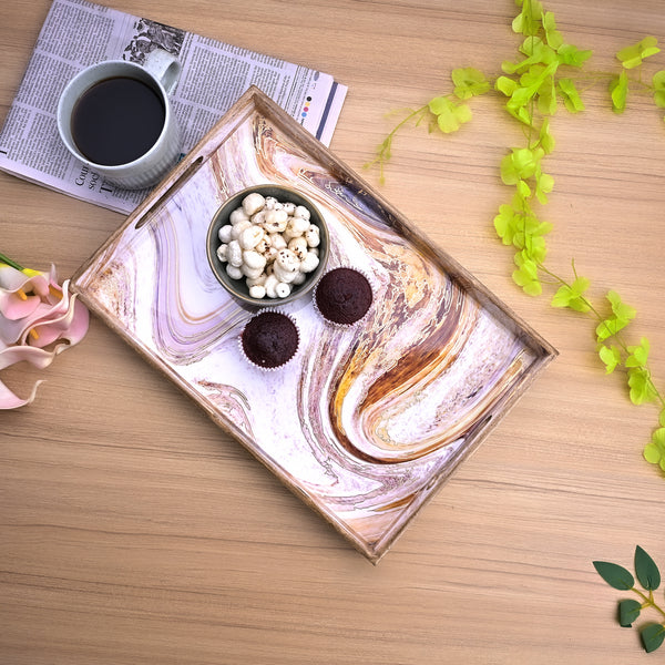 Swirling Marble Wooden Tray (Set of 3)