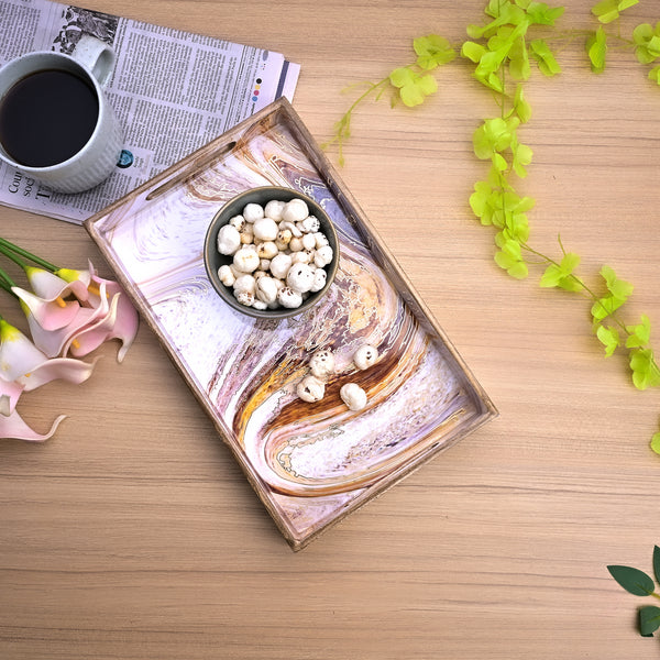 Swirling Marble Wooden Tray (Set of 3)