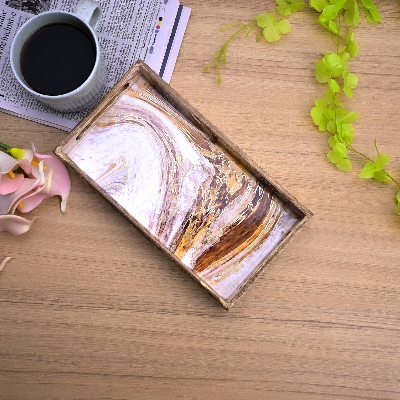 Swirling Marble Wooden Tray (Set of 3)