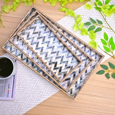 Chevron Black & White Wood Tray (Set of 3)