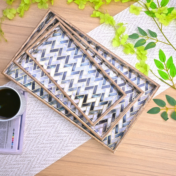 Chevron Black & White Wood Tray (Set of 3)