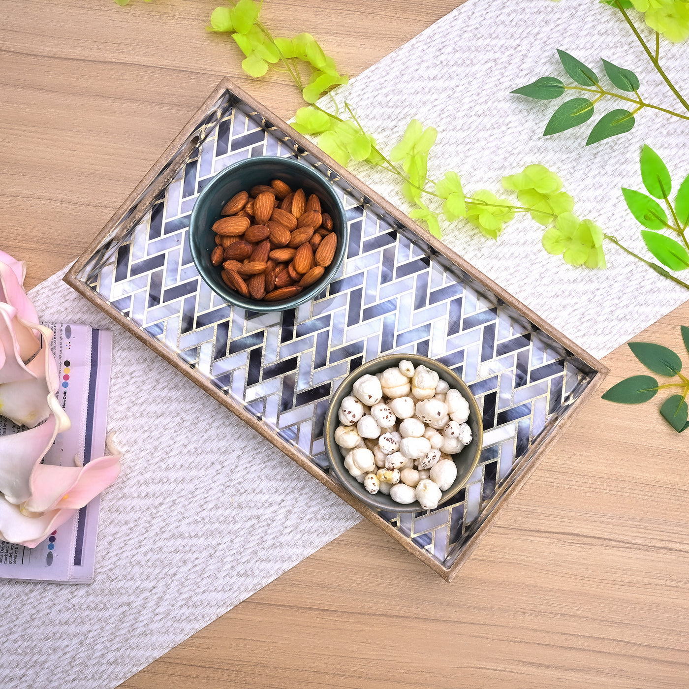 Chevron Black & White Wood Tray (Set of 3)