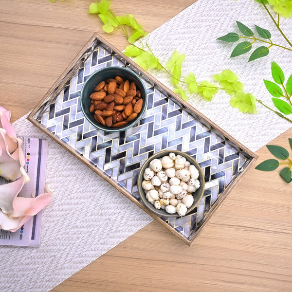 Chevron Black & White Wood Tray (Set of 3)