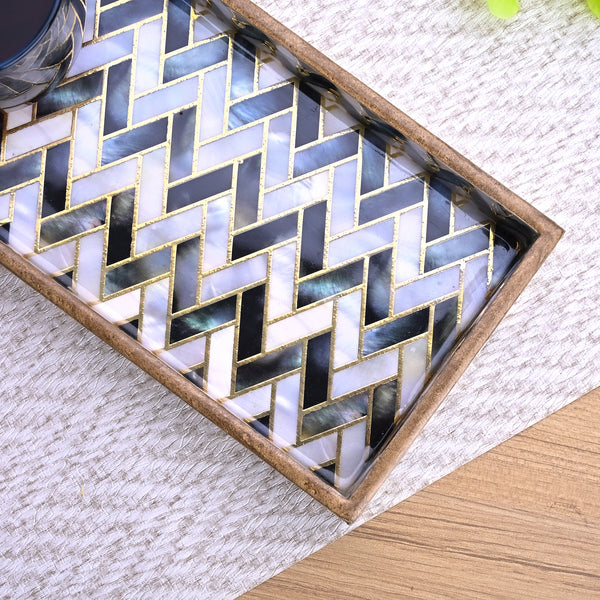 Chevron Black & White Wood Tray (Set of 3)
