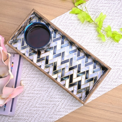 Chevron Black & White Wood Tray (Set of 3)