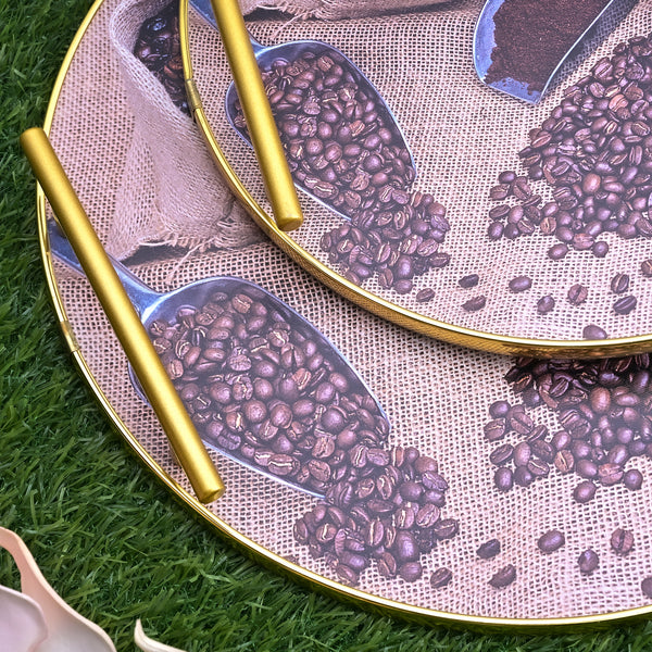 Coffee Beans Printed Round Tray (Set of 2)
