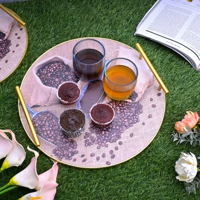 Coffee Beans Printed Round Tray (Set of 2)