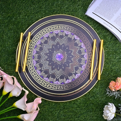 European Luxury Mandala Print Round Tray (Set of 2)