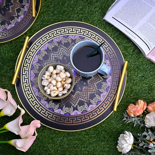 European Luxury Mandala Print Round Tray (Set of 2)