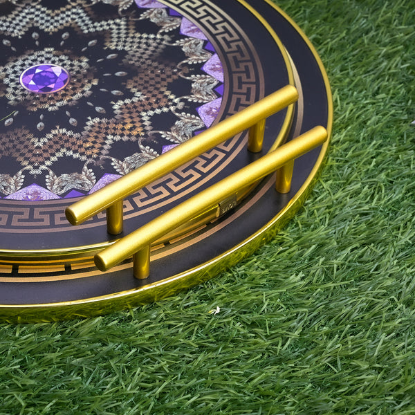 European Luxury Mandala Print Round Tray (Set of 2)