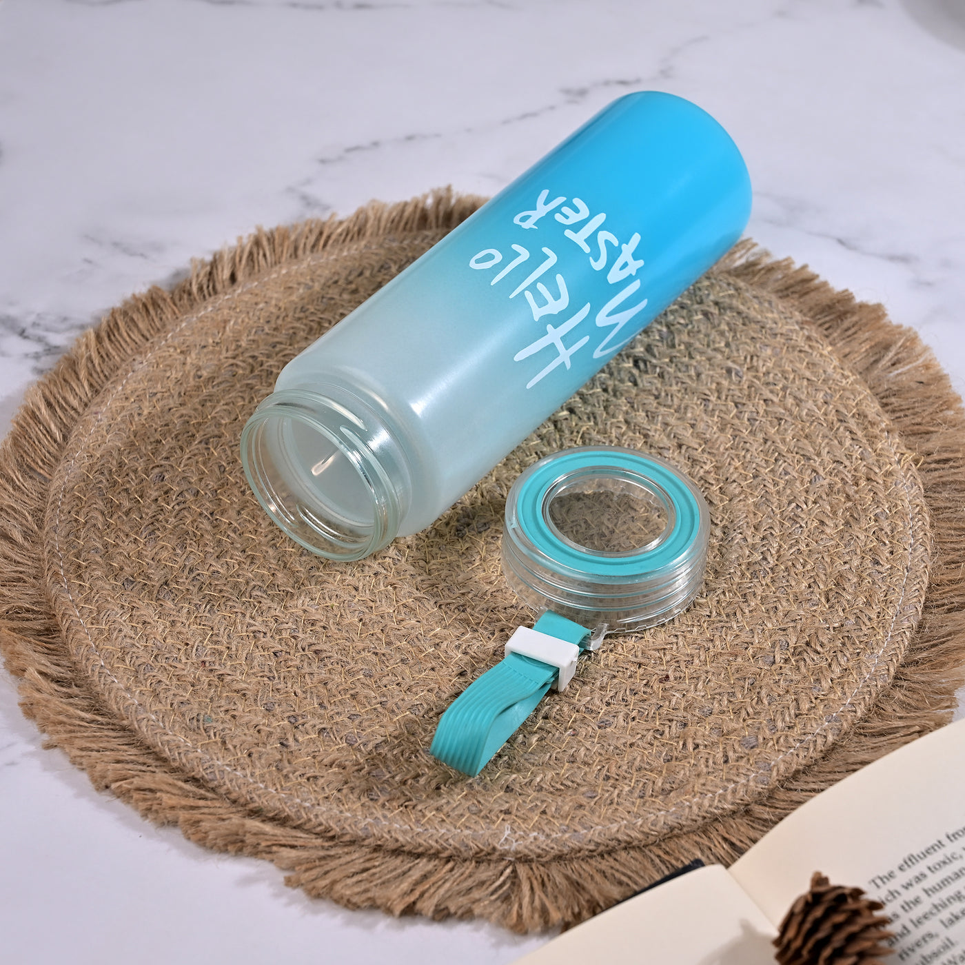 Premium Hello Master Glass Water Blue Bottle