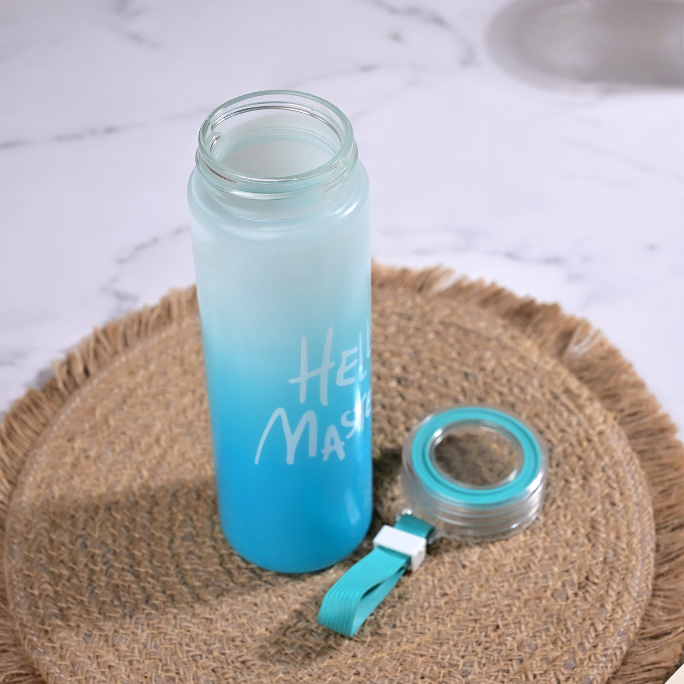 Premium Hello Master Glass Water Blue Bottle
