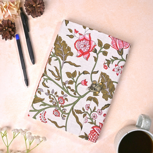 Luxe White Red Floral Diary with Lock (10x7inch)