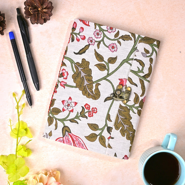 White Red Floral Diary with Lock (7x5inch)
