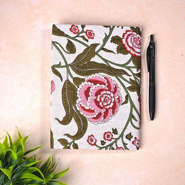 Luxe White Red Floral Diary with Lock (10x7inch)
