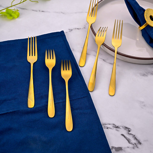 Luxe Stainless Steel Golden Dessert Forks (Set of 6)