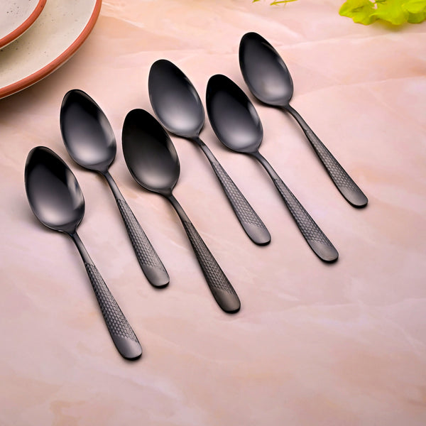Matte Black Stainless Steel Tea Spoons (Set of 6)