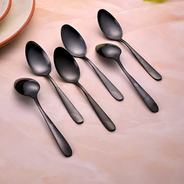 Matte Black Stainless Steel Tea Spoons (Set of 6)