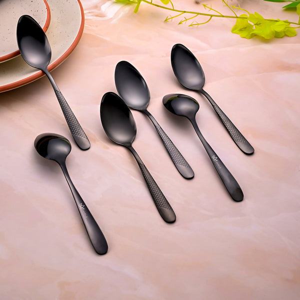Matte Black Stainless Steel Tea Spoons (Set of 6)