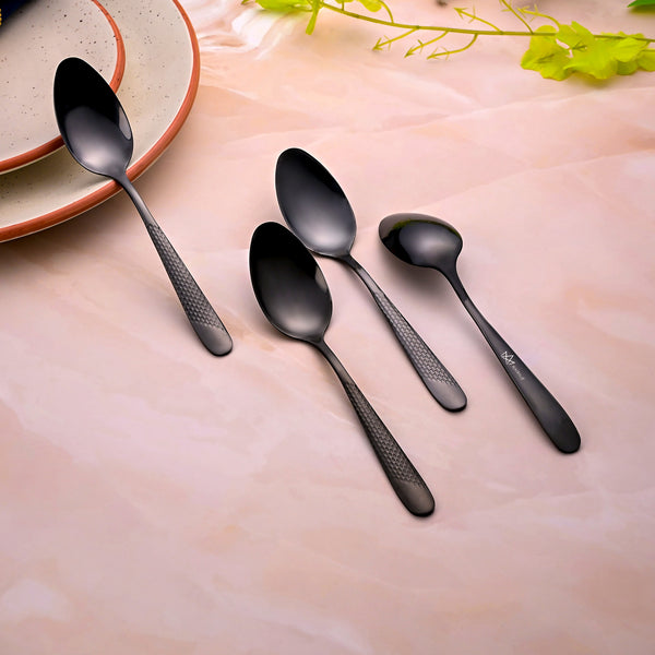 Matte Black Stainless Steel Tea Spoons (Set of 4)