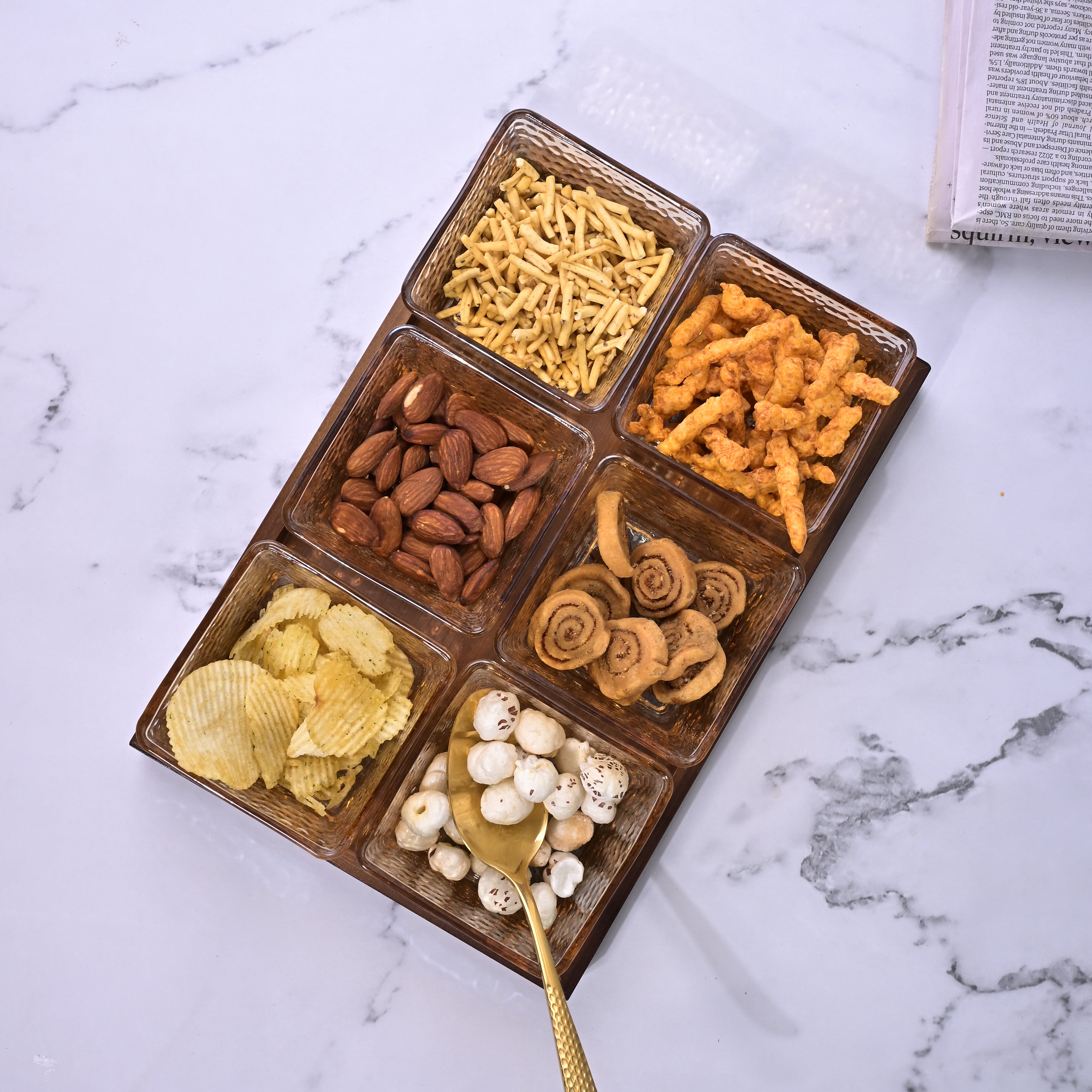 Luxury square glass bowl set with tray

