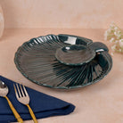 Deep green ceramic serving platter

