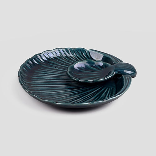 Handmade deep green ceramic serving platter

