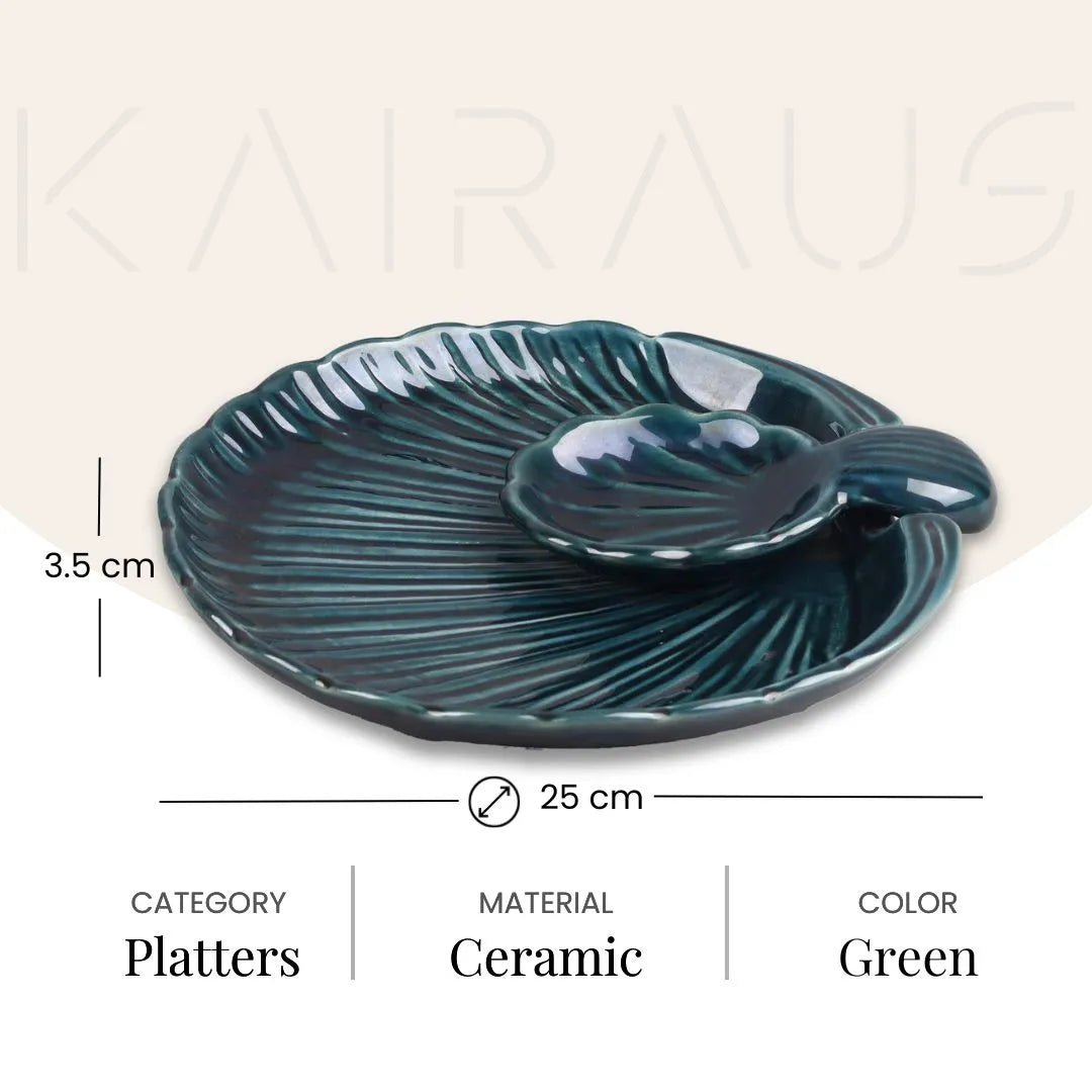 Deep green serving platter for dining

