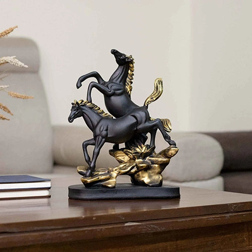 Duo black and golden horse statue with elegant design

