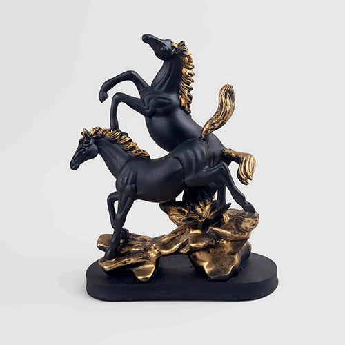 Pair of black and gold horse figurines for home decor


