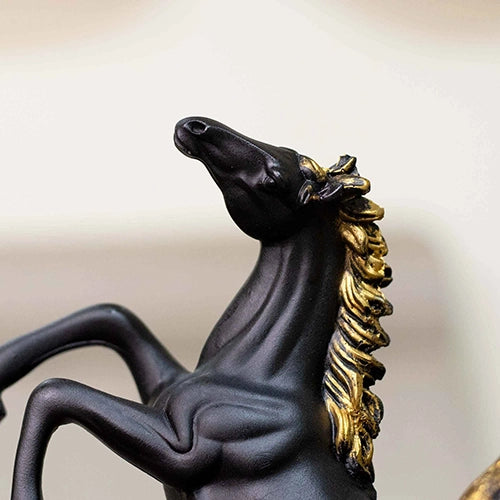 Elegant duo horse sculpture in black and gold finish

