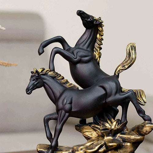 Luxury black and gold horse duo sculpture for interior decor

