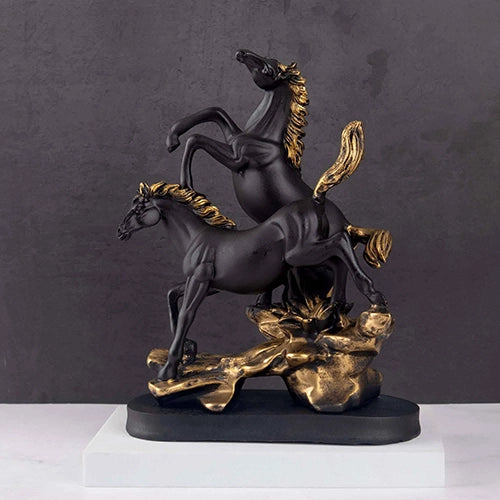 Artistic black and golden horse duo figurine for home decoration

