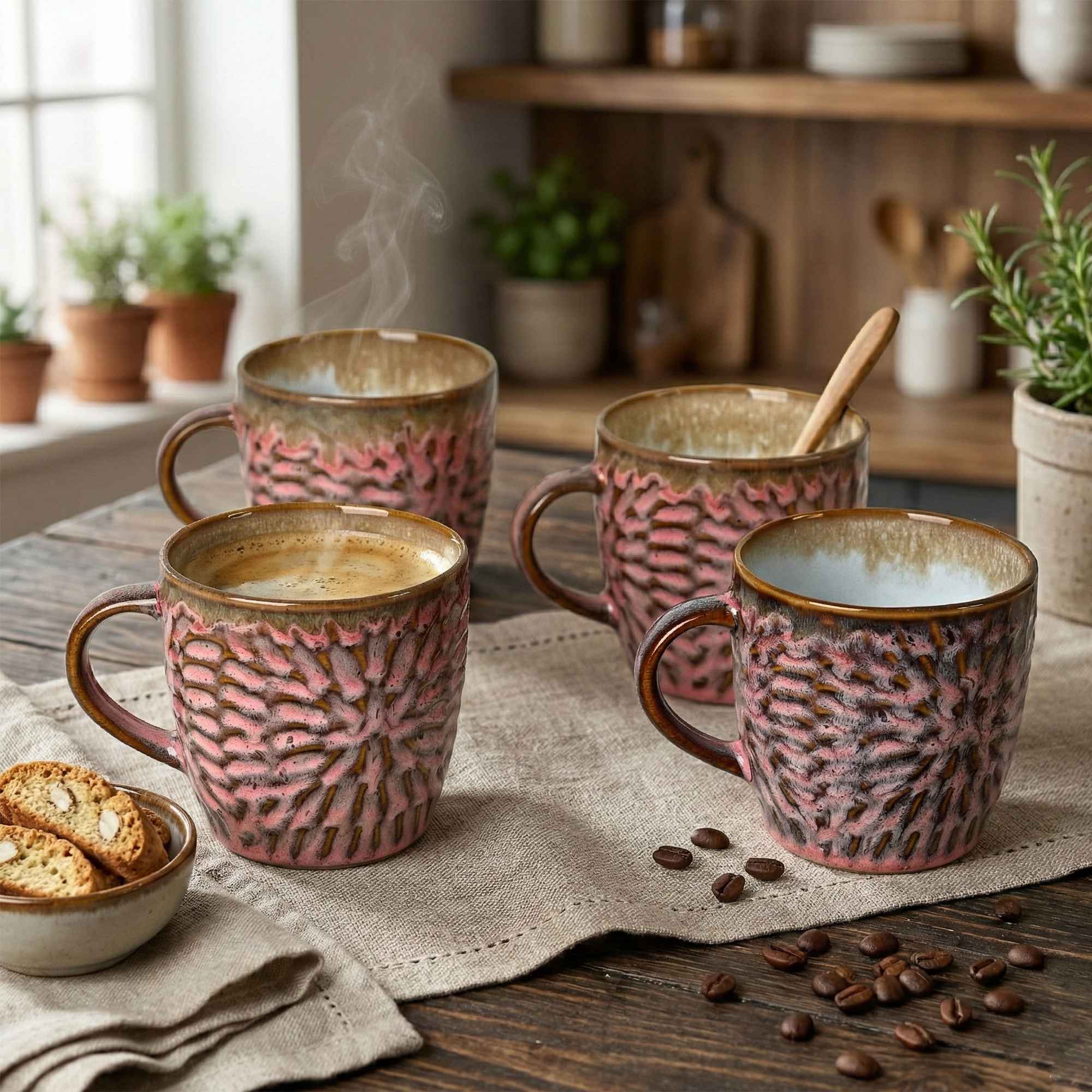 Dusty Rose Pink Ceramic Tea Cup Set of 4

