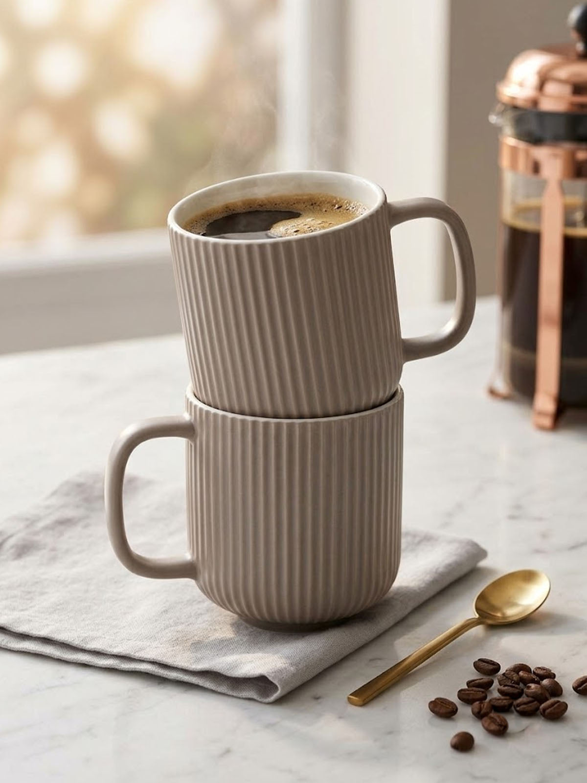 Elegant Earthy Ribbed bone china coffee mug set

