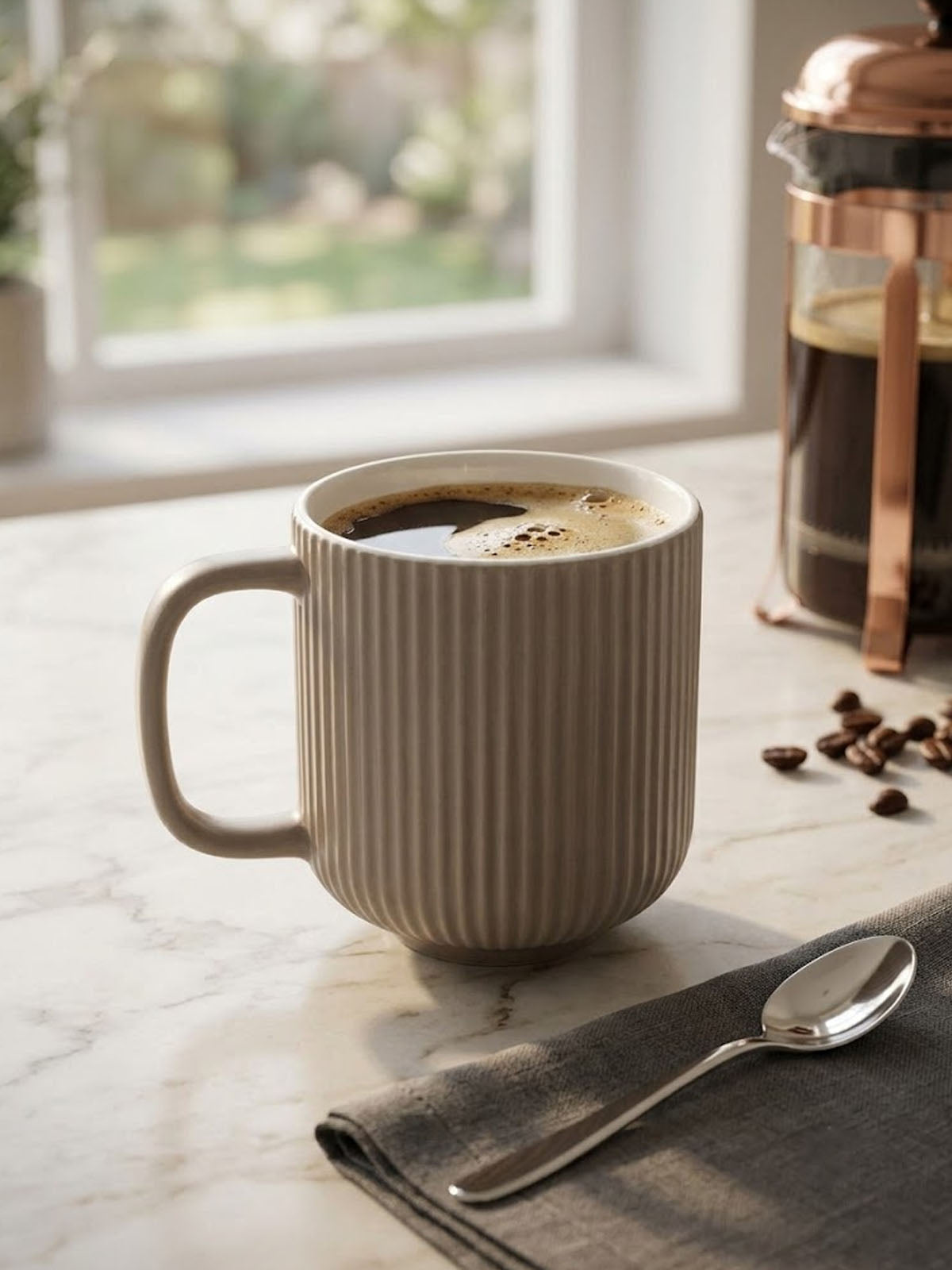 Earthy Ribbed coffee mugs with textured ribbed design

