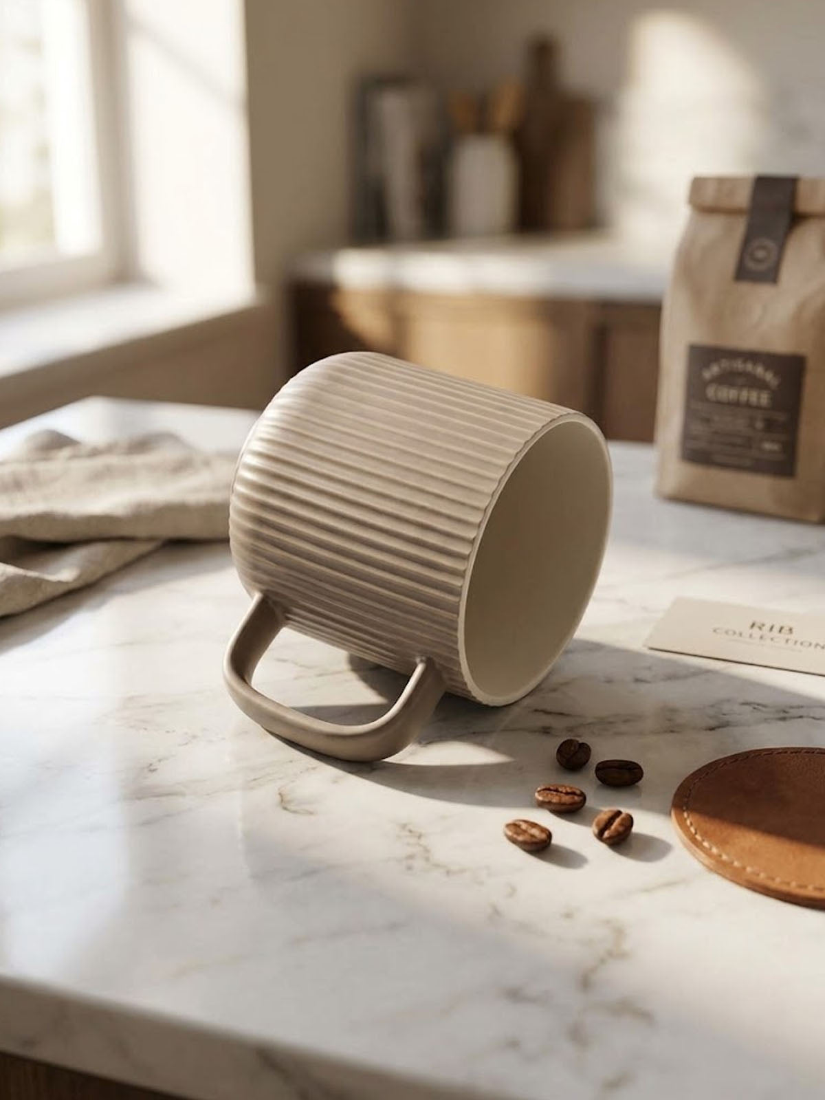 Two-piece New Bone China coffee mug set with ribbed finish

