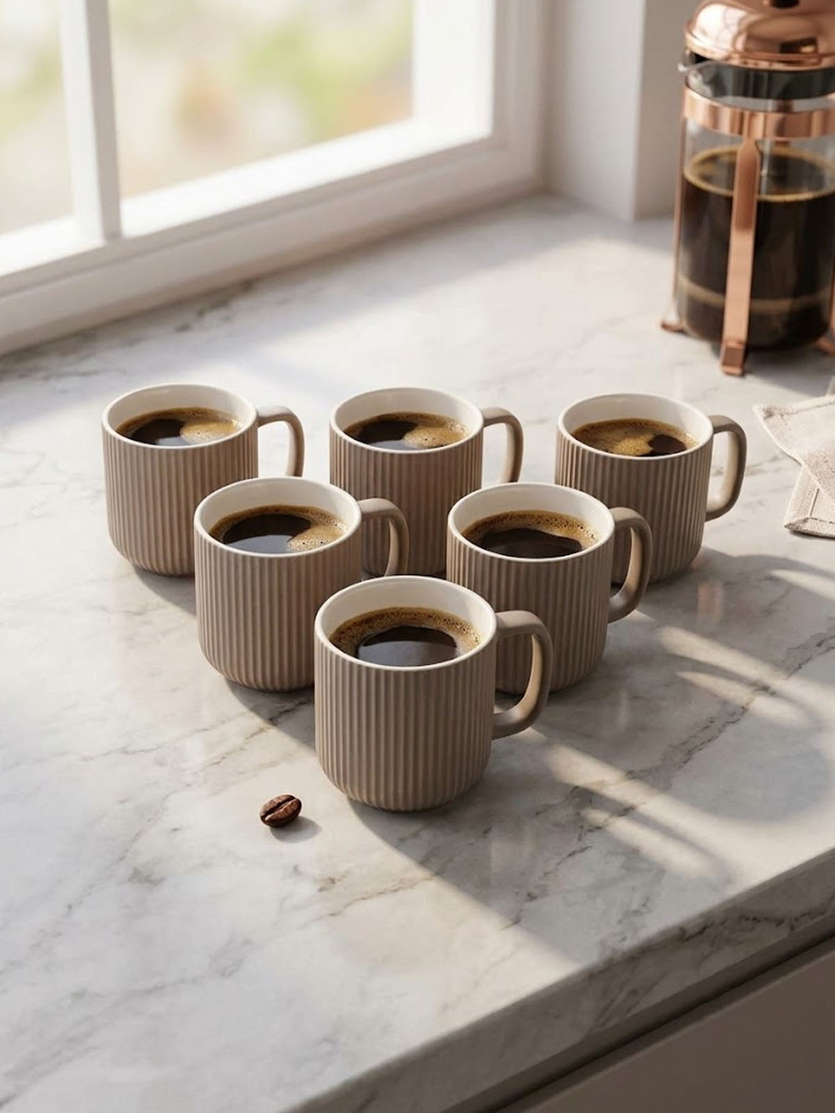 Earthy Ribbed New Bone China coffee mug set of 6

