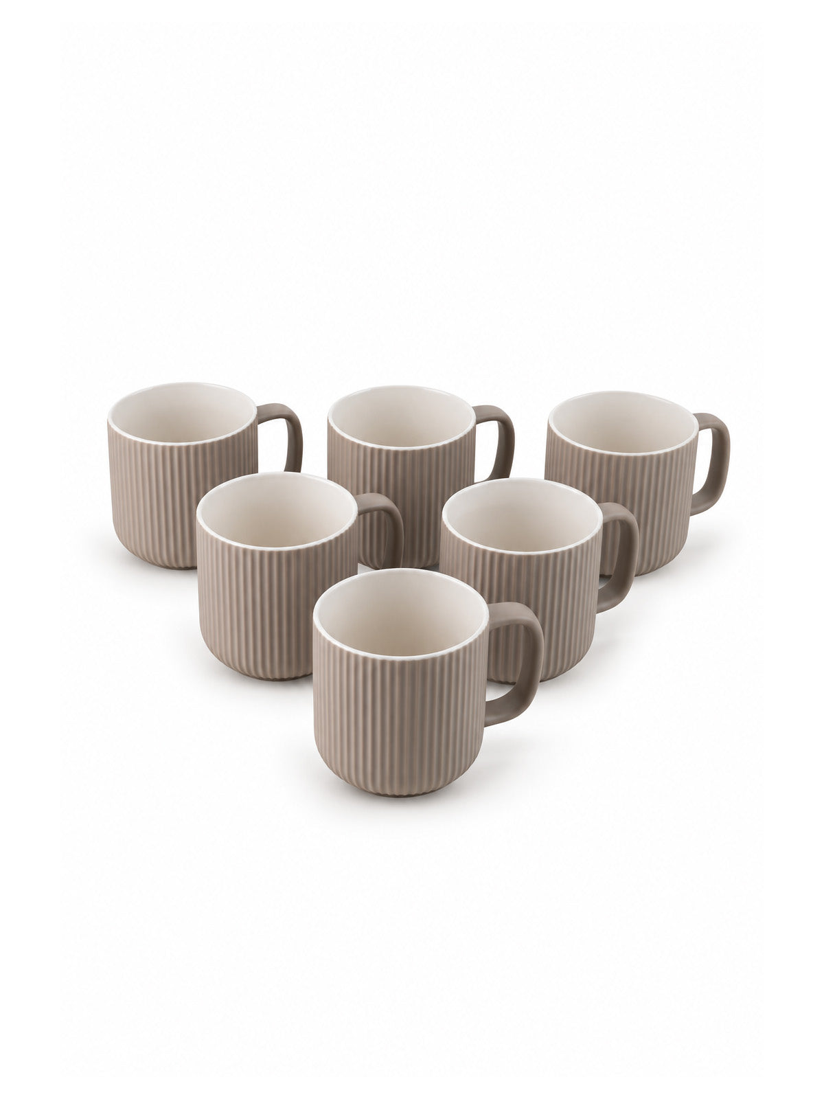 Set of six Earthy Ribbed New Bone China coffee mugs

