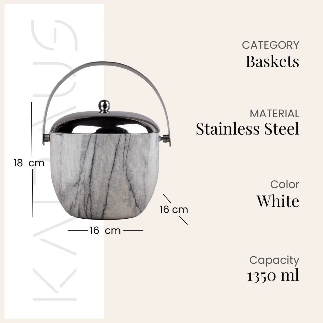 Steel Ice Bucket with Polished Metallic Finish