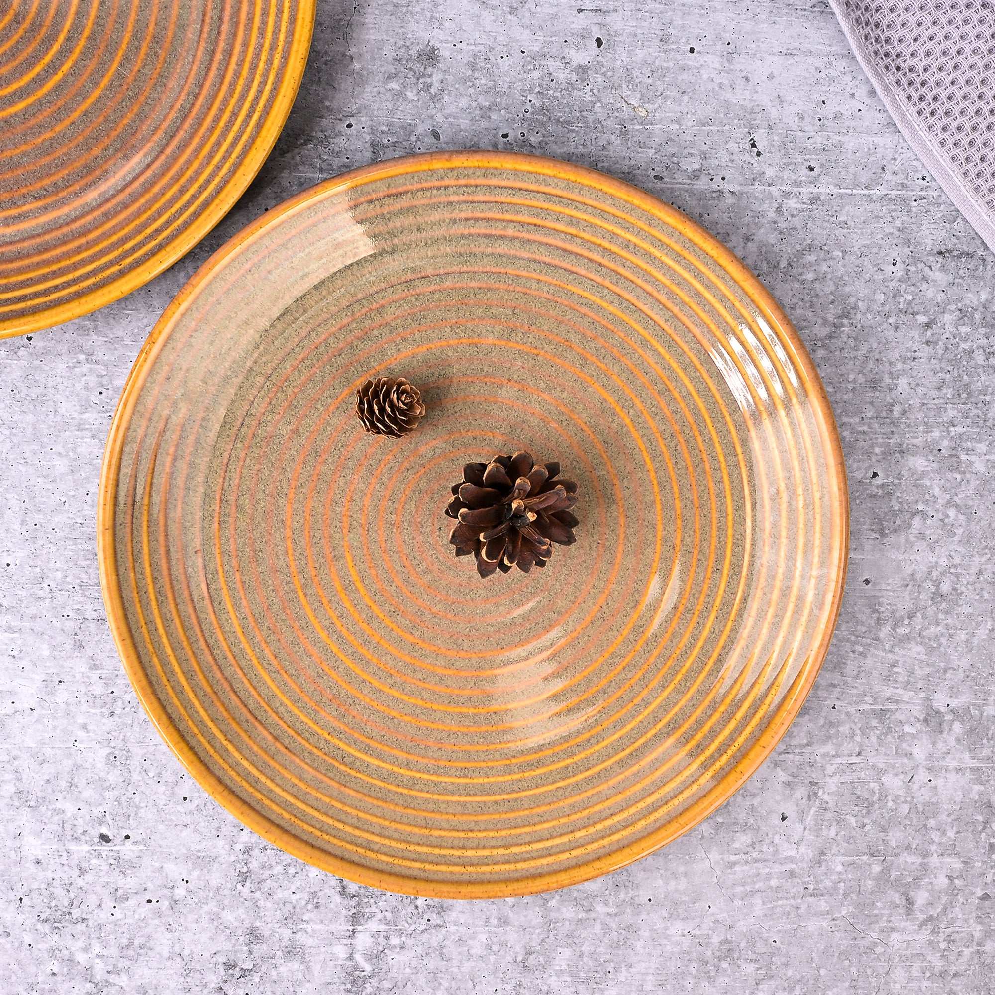 Brown spiral pattern plates for dining

