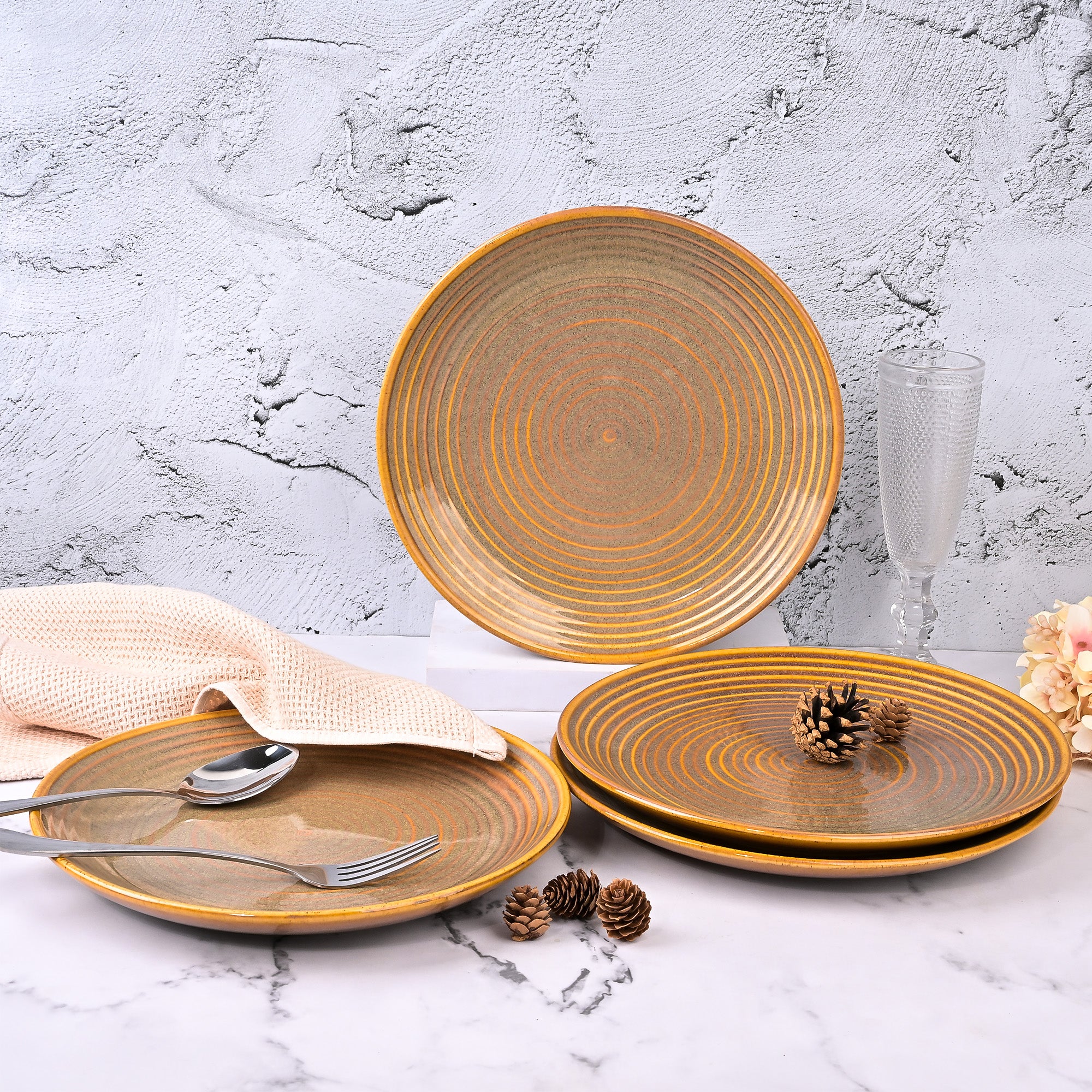 Elegant brown spiral dinner plates set of 4 