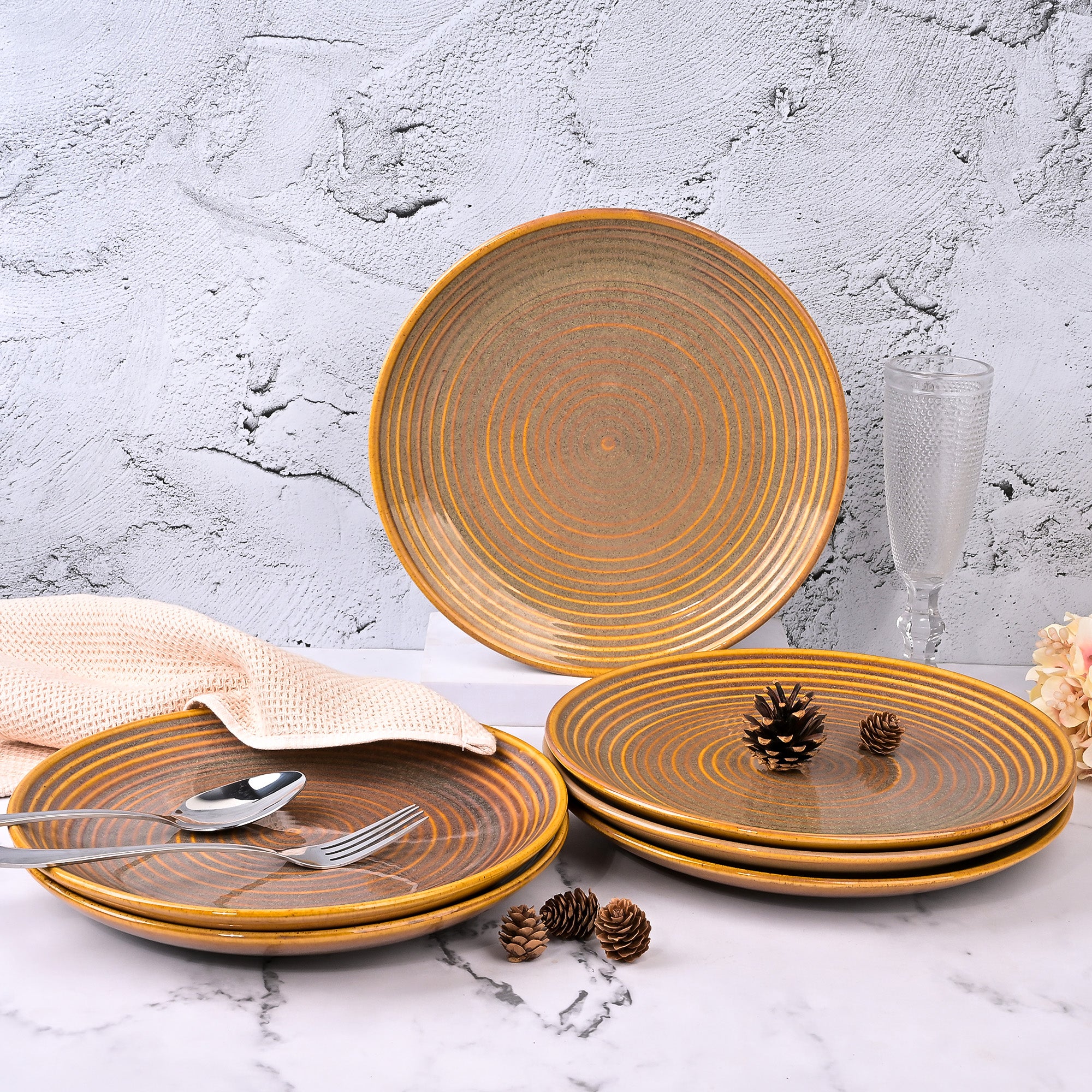 Elegant brown spiral dinner plates set of 6
