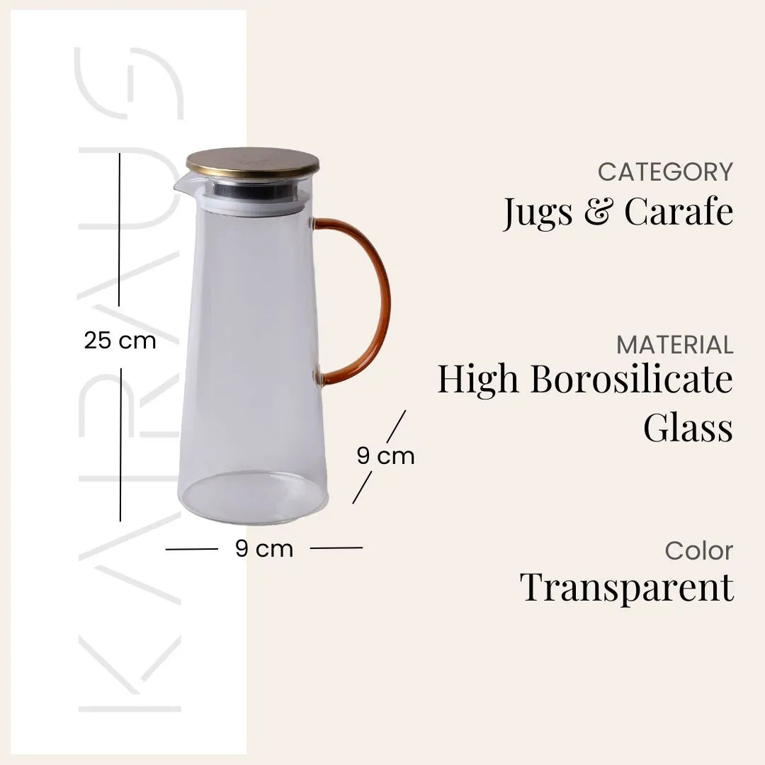 Stylish glass water pitcher with matching drinking mugs

