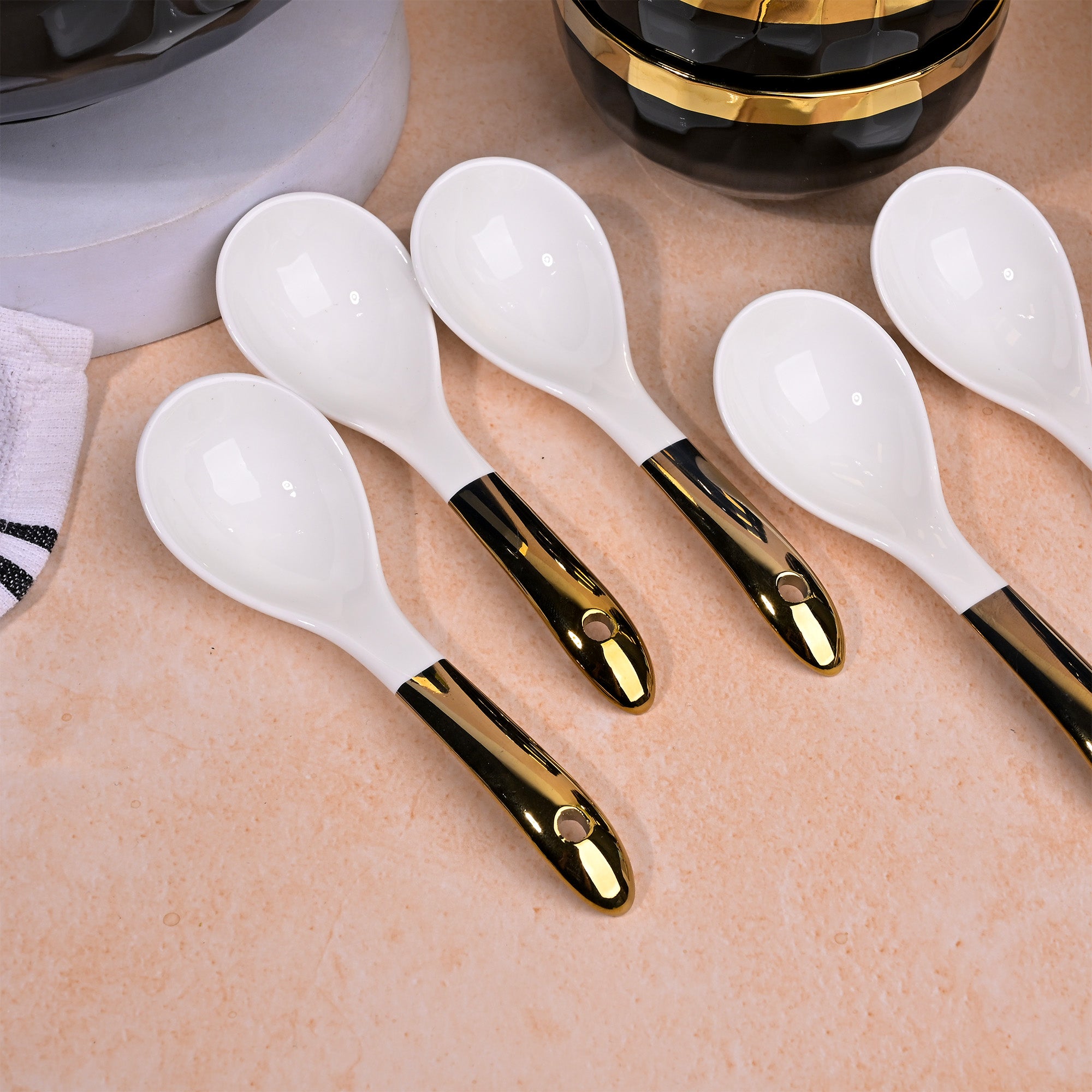Premium grey porcelain bowl set with elegant gold accents

