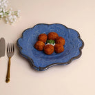 Decorative Pacific blue serving platter with embroidery design


