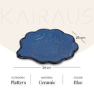 Pacific blue ceramic platter with embroidered detailing

