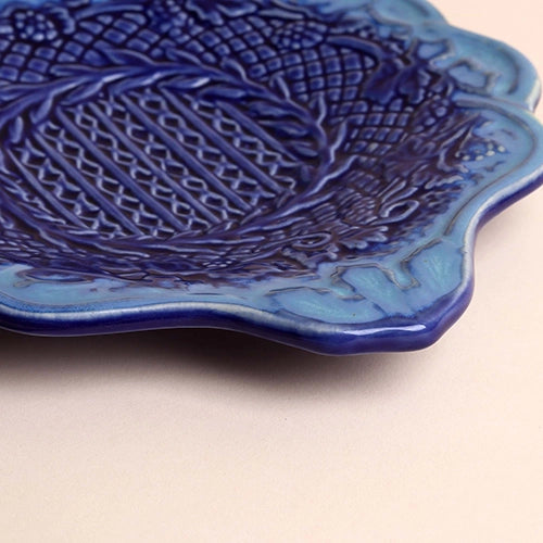 Handmade navy blue embroidered serving platter

