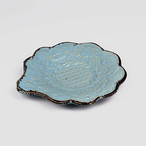 Elegant pale aqua embroidered platter

