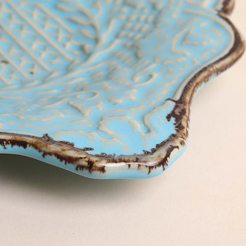 Handmade pale aqua embroidered serving platter

